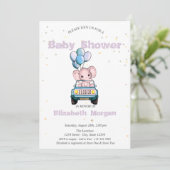 Baby olifant, auto, Baby shower van sterren Kaart (Staand voorkant)