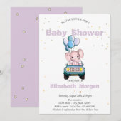 Baby olifant, auto, Baby shower van sterren Kaart (Voorkant / Achterkant)