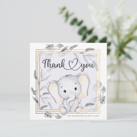 Baby olifant baby shower bedankt je kaart (Staand voorkant)