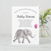 Baby Olifant Baby shower Invitation, roze & grijs Kaart (Staand voorkant)