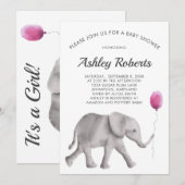 Baby Olifant Baby shower Invitation, roze & grijs Kaart (Voorkant / Achterkant)