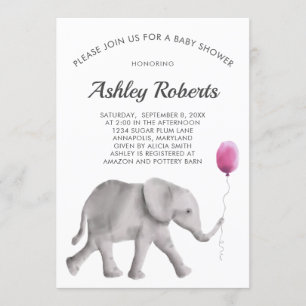 Baby Olifant Baby shower Invitation, roze & grijs Kaart