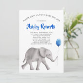 Baby Olifant Baby shower Invite, blauw & grijs Kaart (Staand voorkant)