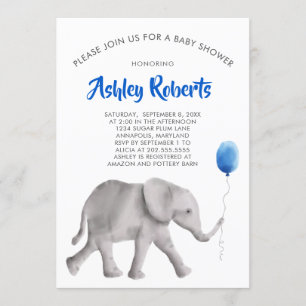 Baby Olifant Baby shower Invite, blauw & grijs Kaart