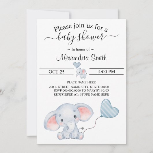 Baby olifant Baby shower Kaart (Voorkant)