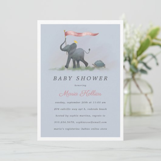 Baby olifant baby shower kaart (Staand voorkant)