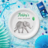 Baby Olifant Baby shower Olifant & Groene Ballon Papieren Bordje (Feest)