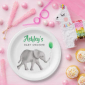 Baby Olifant Baby shower Olifant & Groene Ballon Papieren Bordje (Feest)