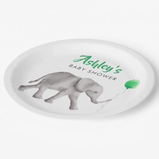 Baby Olifant Baby shower Olifant & Groene Ballon Papieren Bordje (Gekanteld)