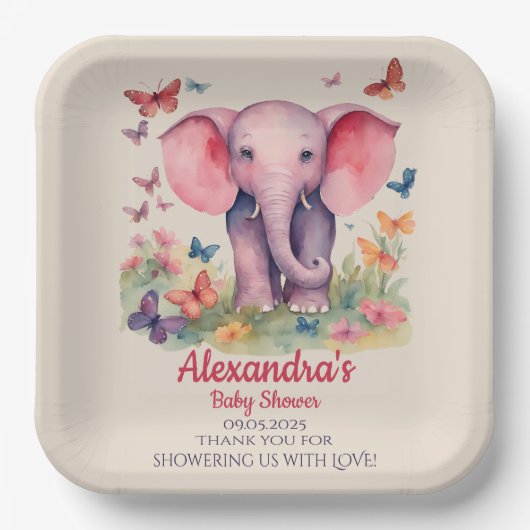 Baby olifant Baby shower Papieren Bordje (Voorkant)