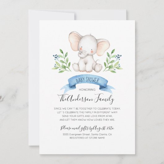 Baby Olifant Baby Shower Per Post Op Afstand Kaart (Voorkant)