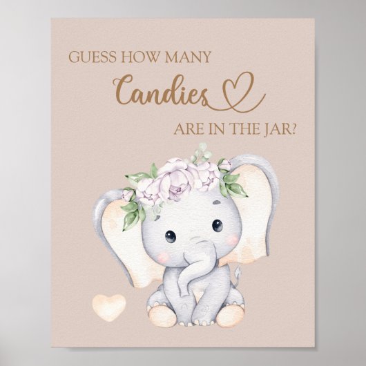 Baby olifant Baby shower raad hoeveel Poster (Voorkant)