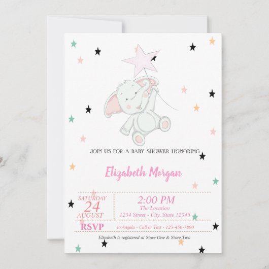 Baby olifant, Baby shower sterren Kaart (Voorkant)