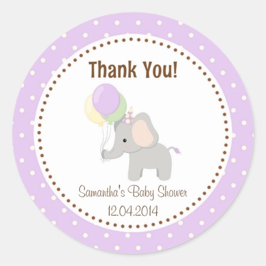 Baby Olifant Baby shower Sticker Paarse (Voorkant)
