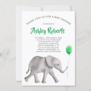 Baby Olifant Baby shower uitnodigen, groen & grijs Kaart