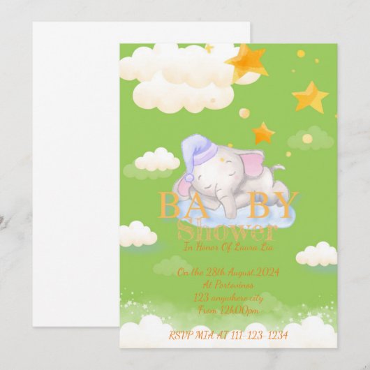 BABY OLIFANT BABY SHOWER UITNODIGING (Voorkant / Achterkant)
