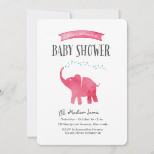 Baby Olifant Baby shower Uitnodiging roze