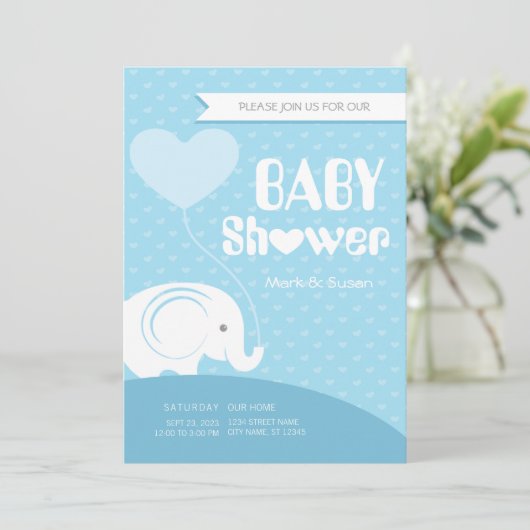 Baby Olifant Baby shower Uitnodiging voor Baby Boy (Staand voorkant)