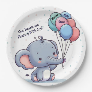Baby Olifant Ballon Baby Shower Papieren Borden Bordje