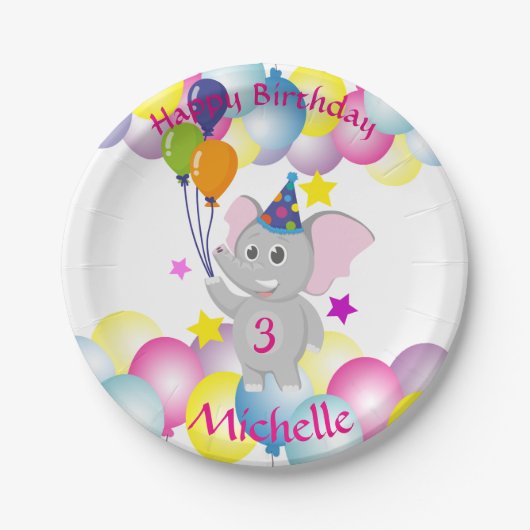 Baby-olifant Birthday Papieren Bordje (Voorkant)