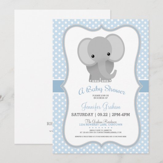 Baby olifant (blauw) Baby shower Kaart (Voorkant / Achterkant)