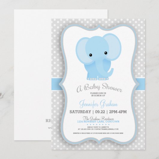Baby olifant (blauw) Baby shower Kaart (Voorkant / Achterkant)