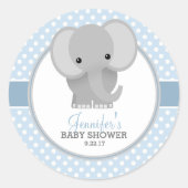 Baby olifant (blauw) Baby shower Ronde Sticker (Voorkant)