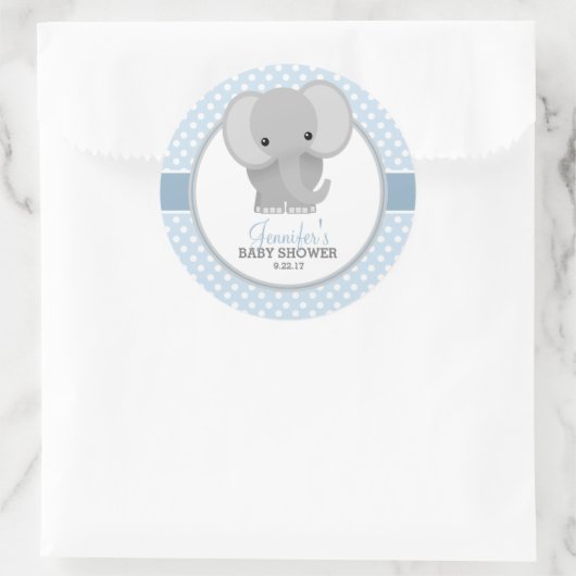 Baby olifant (blauw) Baby shower Ronde Sticker (Tas)