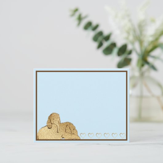 Baby olifant blauw goud bedankkaart (Staand voorkant)
