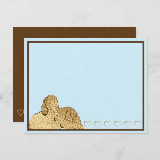 Baby olifant blauw goud bedankkaart (Voorkant / Achterkant)