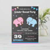 Baby Olifant Blauw of Roze Gender Reveal Party Kaart (Staand voorkant)