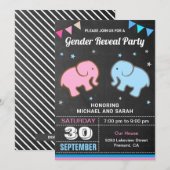 Baby Olifant Blauw of Roze Gender Reveal Party Kaart (Voorkant / Achterkant)