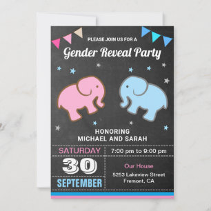 Baby Olifant Blauw of Roze Gender Reveal Party Kaart