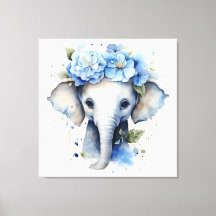 Baby Olifant - Blauwe bloemkroon
