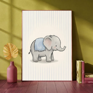 Baby Olifant Blauwe Dekenspeelgoed Muur Kunst Post Poster