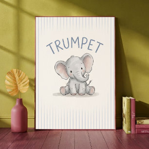 Baby Olifant Blauwe Strepen Kraam Poster