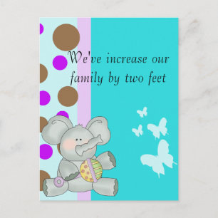 Baby olifant Blauwgroen bruin en Paars Briefkaart