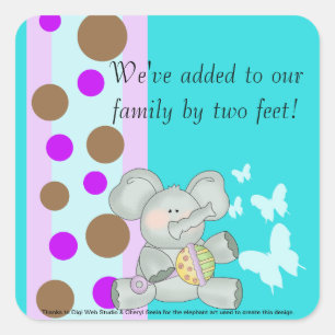 Baby olifant Blauwgroen bruin en Paars Vierkante Sticker