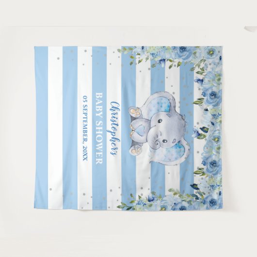 Baby olifant blos bloemig zilver Baby Shower Wandkleed (Voorkant (horizontaal))