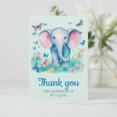 Baby Olifant Blue Baby shower dank u Bedankkaart (Staand voorkant)
