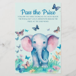 Baby Olifant Blue Baby shower Pass the Prize Game