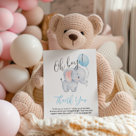 Baby Olifant & Blue Balloon Baby shower Bedankkaart