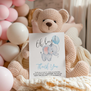 Baby Olifant & Blue Balloon Baby shower Bedankkaart