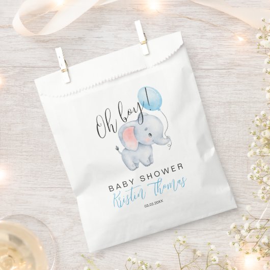 Baby Olifant & Blue Balloon Baby shower Bedankzakje (Geknipt)