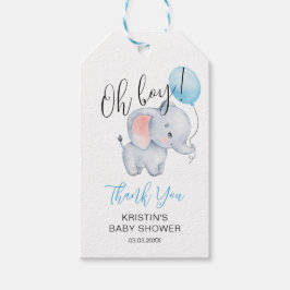 Baby Olifant & Blue Balloon Baby shower Cadeaulabel