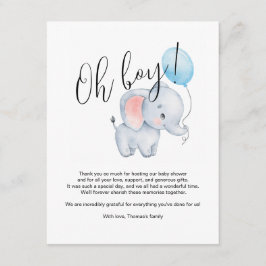 Baby Olifant & Blue Balloon Baby shower Informatiekaartje