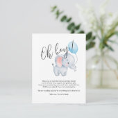 Baby Olifant & Blue Balloon Baby shower Informatiekaartje (Staand voorkant)