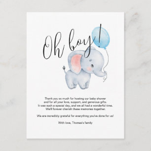 Baby Olifant & Blue Balloon Baby shower Informatiekaartje