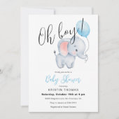 Baby Olifant & Blue Balloon Baby shower Kaart (Voorkant)