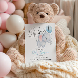 Baby Olifant & Blue Balloon Baby shower Kaart